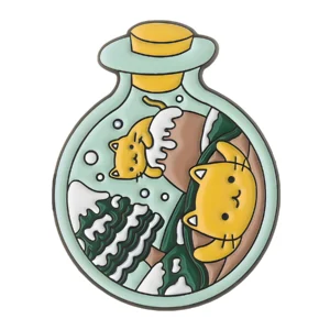 Cozy Cats in a Snowy Bottle Enamel Pin